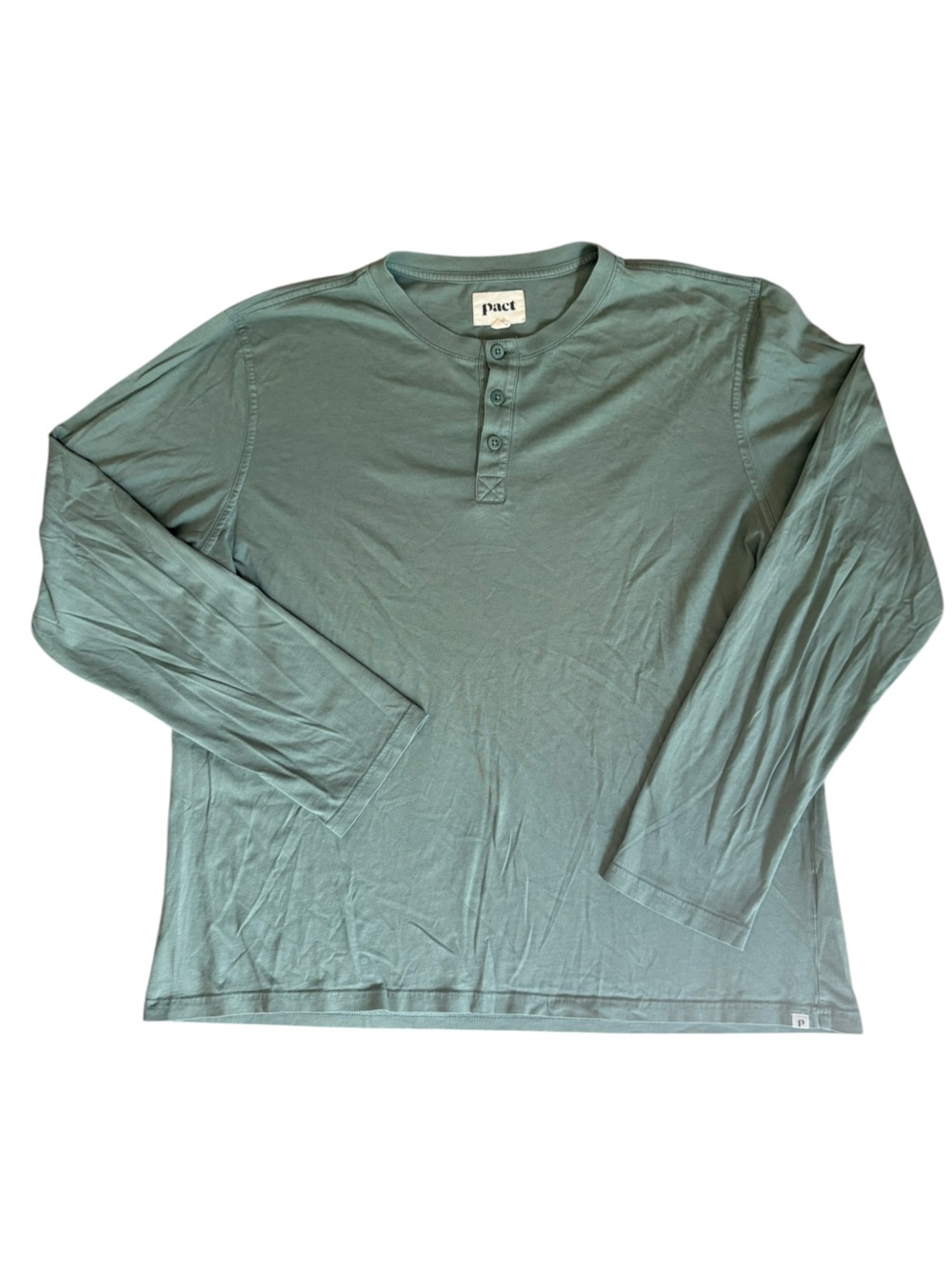 Pact Long Sleeve Henley Tee Shirt Men’s Size Large Green Organic Cotton